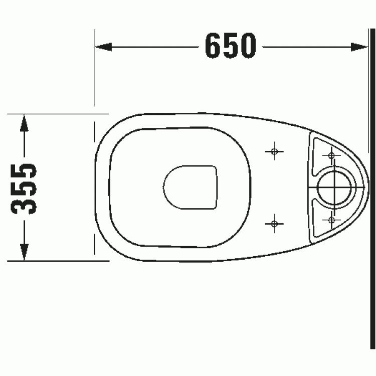 Tualetes pods apakša Duravit D-Code, 355x650 mm, horizontāls izvads, bez vāka, balta