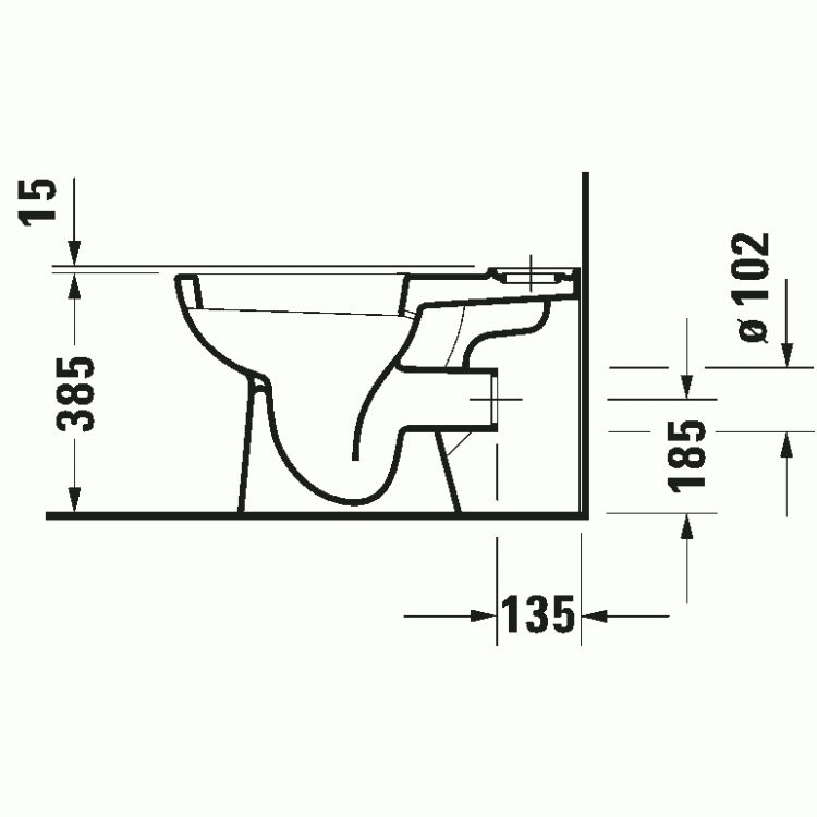 Tualetes pods apakša Duravit D-Code, 355x650 mm, horizontāls izvads, bez vāka, balta