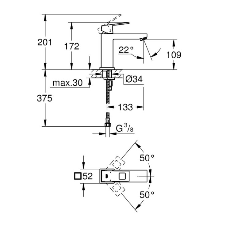 Vannas istabas izlietnes maisītājs Grohe Euroeco Special SSC, iztece 100 mm, hroms