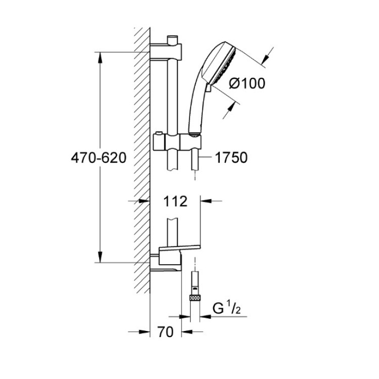 Dušas komplekts Grohe Vitalio Comfort 100, 600 mm, hroms