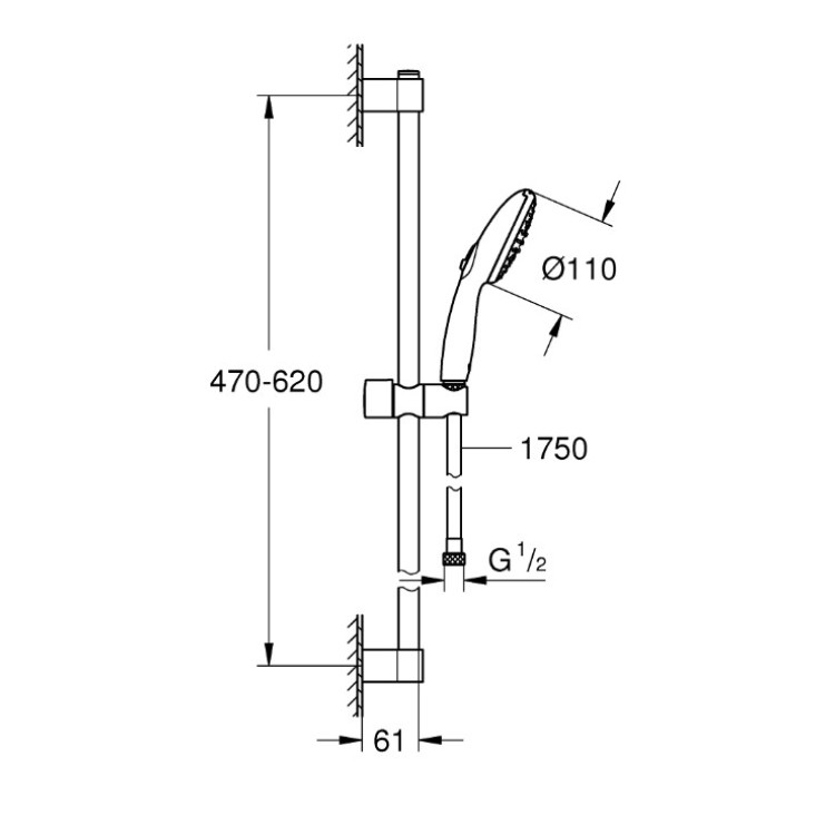 Dušas komplekts Grohe Tempesta 110, 600 mm, matēts melns