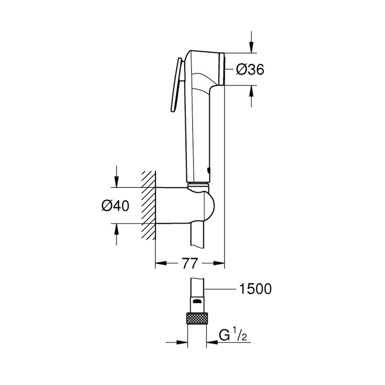 Bidetta komplekts Grohe  Trigger Spray 30 I, ar vadu 1500 mm, hroms