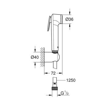 Bidetta komplekts Grohe Trigger Spray 30 I, ar metāla vadu 1250 mm, hroms