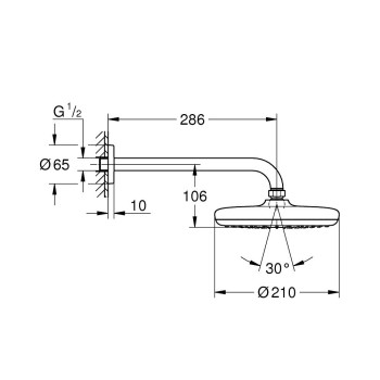 Dušas galva Grohe  ar turētāju Tempesta 210 I, L=286 mm, no sienas, 9,5 l/min, hroms