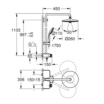 Dušas sistēma Grohe ar termostatu SmartControl Euphoria Mono 260, hroms