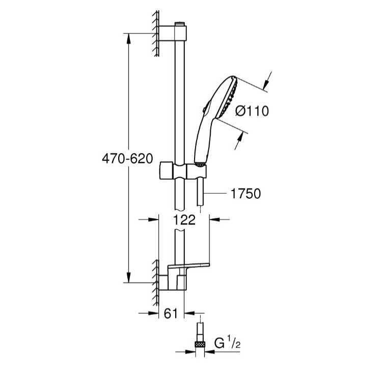 Dušas komplekts Grohe Tempesta 110 II, 600 mm, hroms