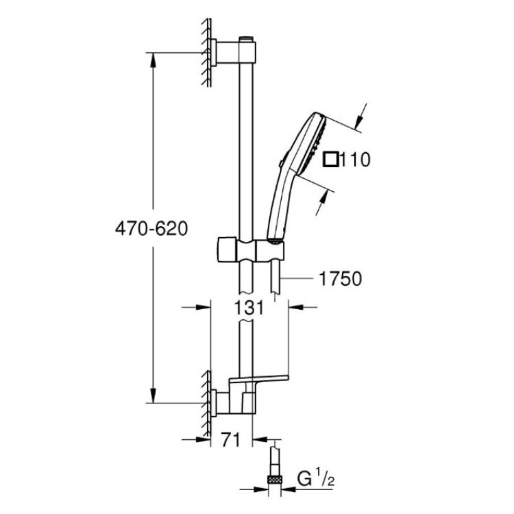 Dušas komplekts Grohe Vitalio Comfort 110 II, 600 mm, hroms