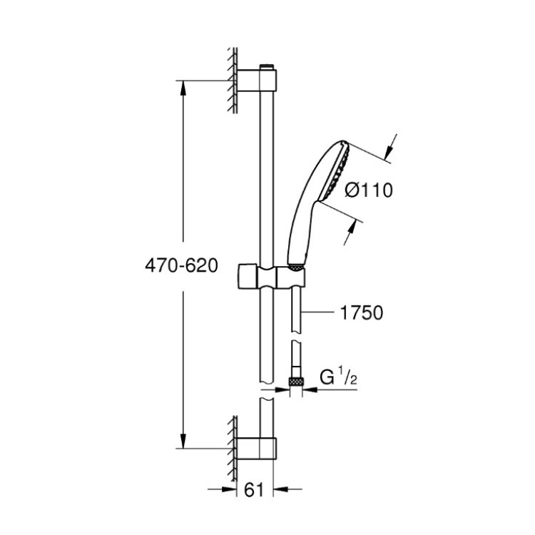 Dušas komplekts Grohe Tempesta 110, 600 mm, hroms