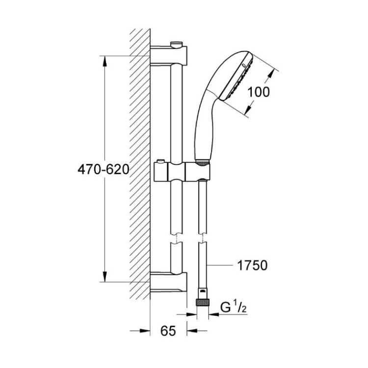 Dušas komplekts Grohe Vitalio Start 100 II, 600 mm, matēts melns