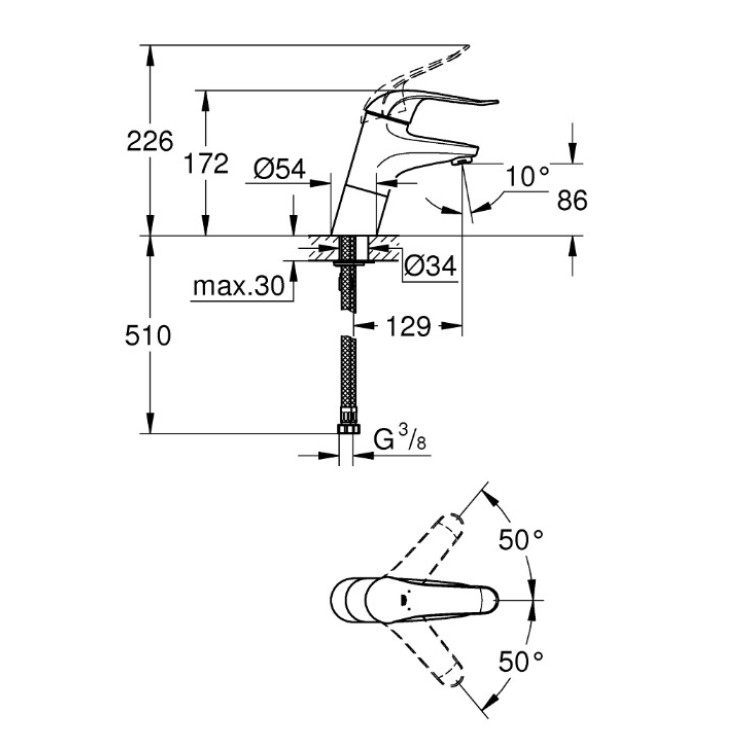 Vannas istabas izlietnes maisītājs Grohe Euroeco Special, iztece 129 mm, hroms