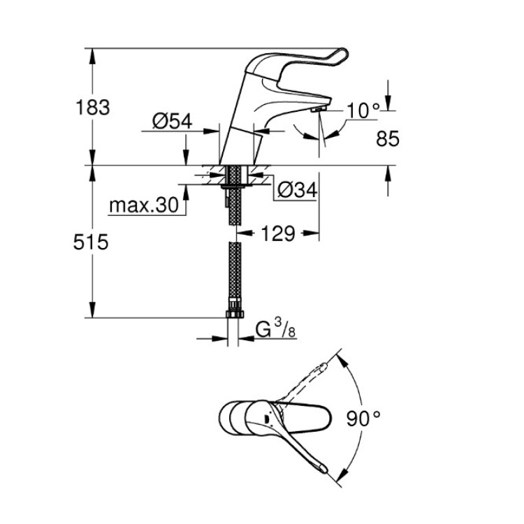 Vannas istabas izlietnes maisītājs Grohe Euroeco Special SSC, iztece 129 mm, hroms