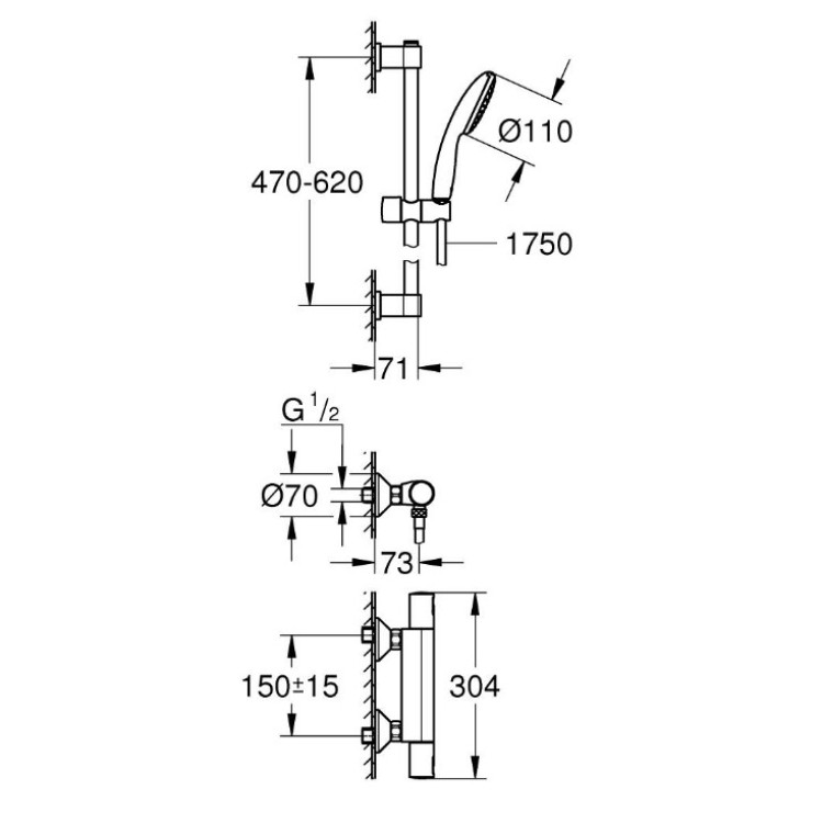 Dušas maisītājs Grohe ar termostatu un rokas dušas komplektu Precision Start, hroms