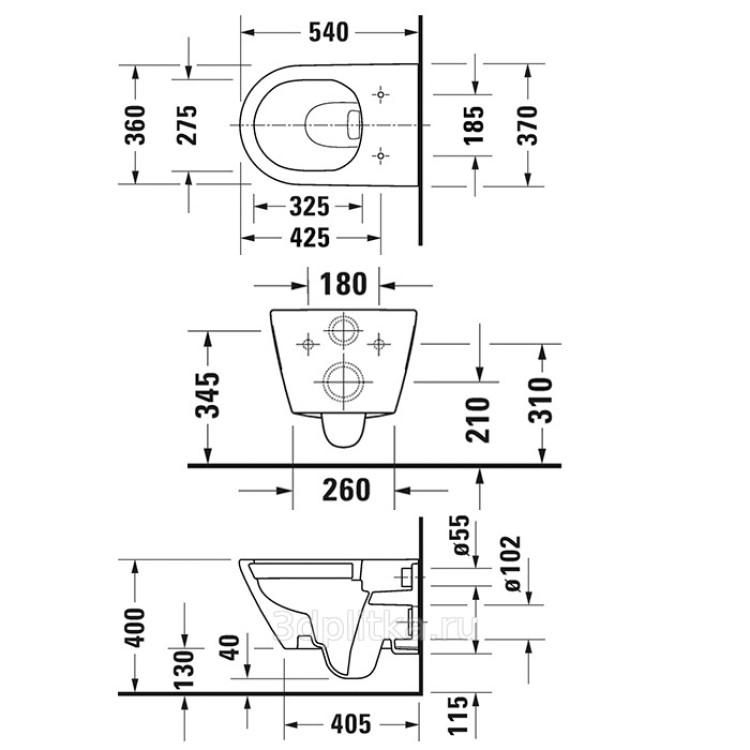 Подвесной унитазDuravit D-Neo Compact Rimless 370 x 540 мм, с крышкой, белый