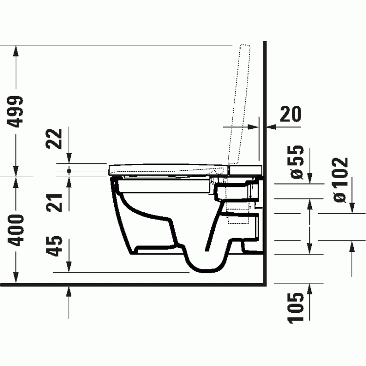 Piekaramais tualetes pods Duravit Starck f Lite Compact Rimless SensoWash, ar vāku, 378x575 mm, balts HG