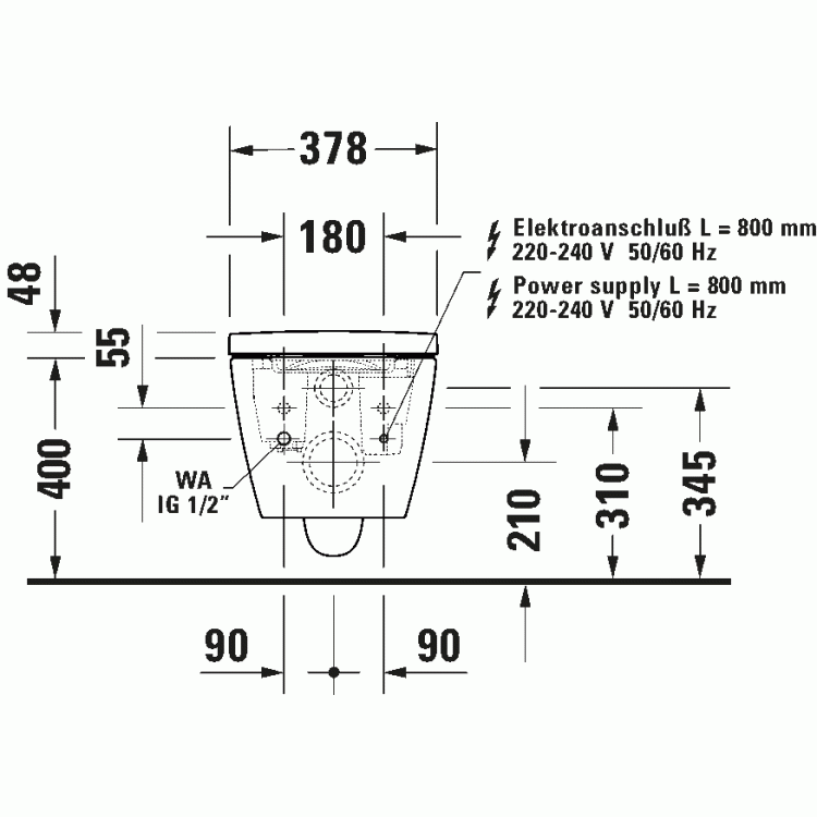 Piekaramais tualetes pods Duravit tarck f Lite Compact Rimless SensoWash, ar vāku, 378x575 mm, balts HG