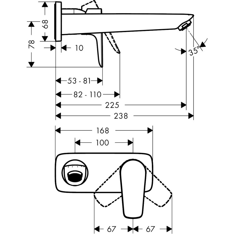 Izlietnes maisītājs Hansgrohe Talis E virsapmetuma daļa, 2 caurumu, iztece 225 mm, no sienas, matēt