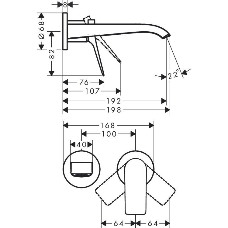 Izlietnes maisītājs Hansgrohe Vivenis virsapmetuma daļa, 2 caurumi, iztece 195 mm, no sienas, hroms