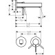 Izlietnes maisītājs Hansgrohe Finoris virsapmetuma daļa, 2 caurumu, no sienas, iztece 165 mm, hroms