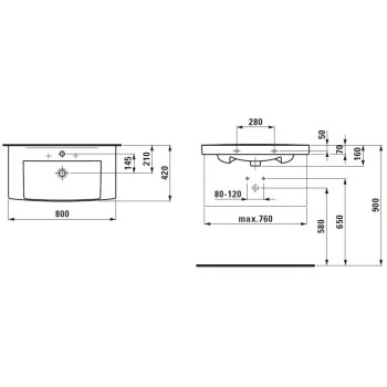 Vannas istabas izlietne Laufen Pro Nordic, 800x420 mm, balta