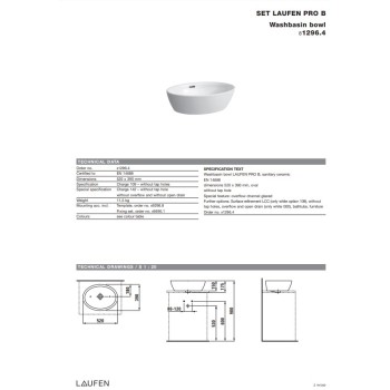 Vannas istabas izlietne Laufen Pro, 520x390 mm, slīpēta apakša, balta