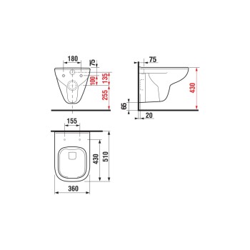 Piekaramais tualetes pods Jika Deep Rimless, stiprināms pie sienas, (bez vāka) 360x510 mm, balts