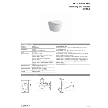 Piekaramais Tualetes pods Laufen Pro Rimless, stiprināms pie sienas, bez vāka, 355x530 mm, matēts melns