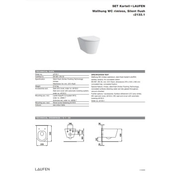 Piekaramais Tualetes pods Laufen Kartell Rimless, Bez vāka, 370x545 mm, silent flush, balts