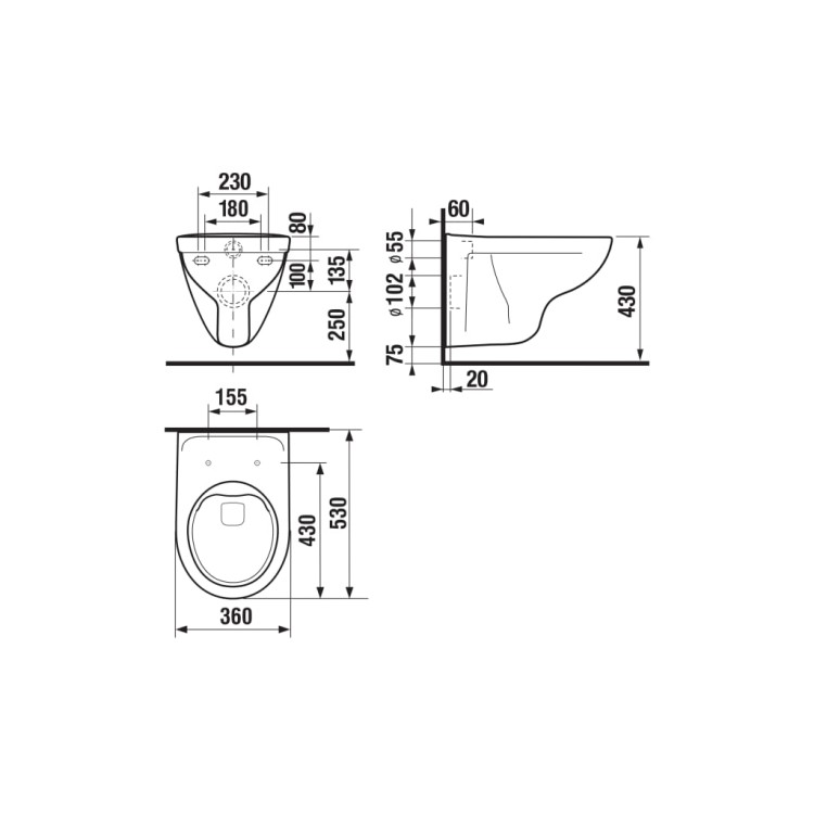 Piekaramais tualetes pods Jika Lyra Plus Rimless, 360x530 mm, stiprināms pie sienas, balts