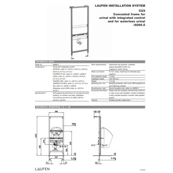 Montāžas rāmis pisuāram Laufen LIS CU, 500x140 mm, h=1325 mm