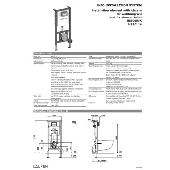 Montāžas rāmis Laufen LIS CW1, 500x140 mm, h=1120 mm, ar mehānisma regulāciju 4,5/3l