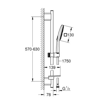 Dušas klausule Grohe Vitalio Smartactive 130 Cube III, 600/1750 mm, hroms