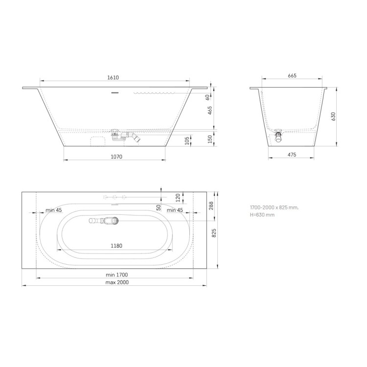 Vanna Paa DECO SHAPE RE SilkStone 1700-2000x725mm balta