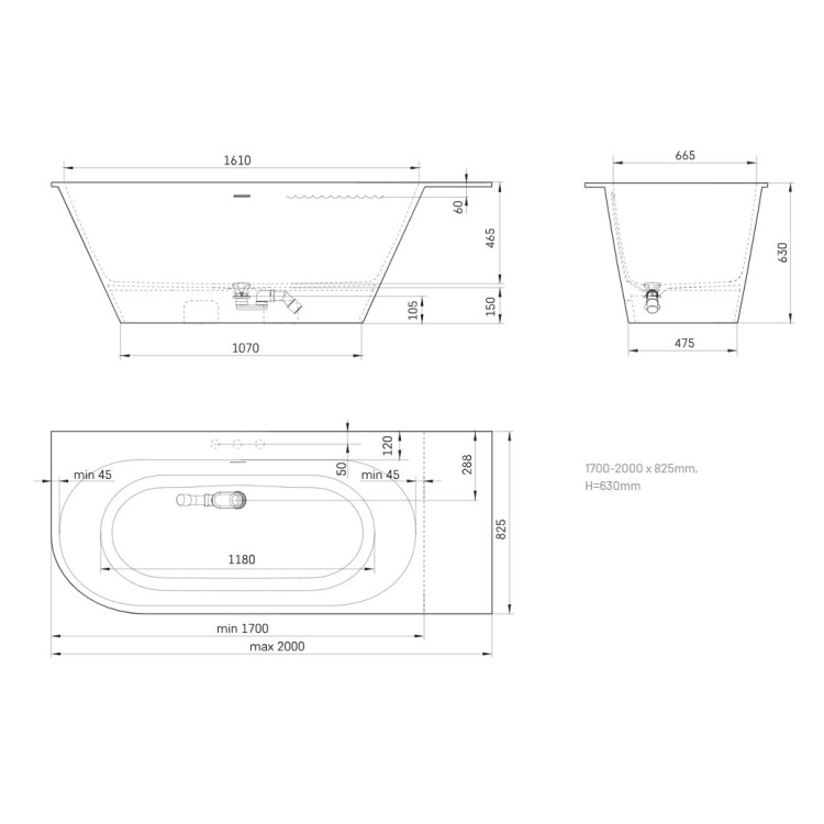 Vanna Paa DECO SHAPE RE A SilkStone 1700-2000x725mm Balta