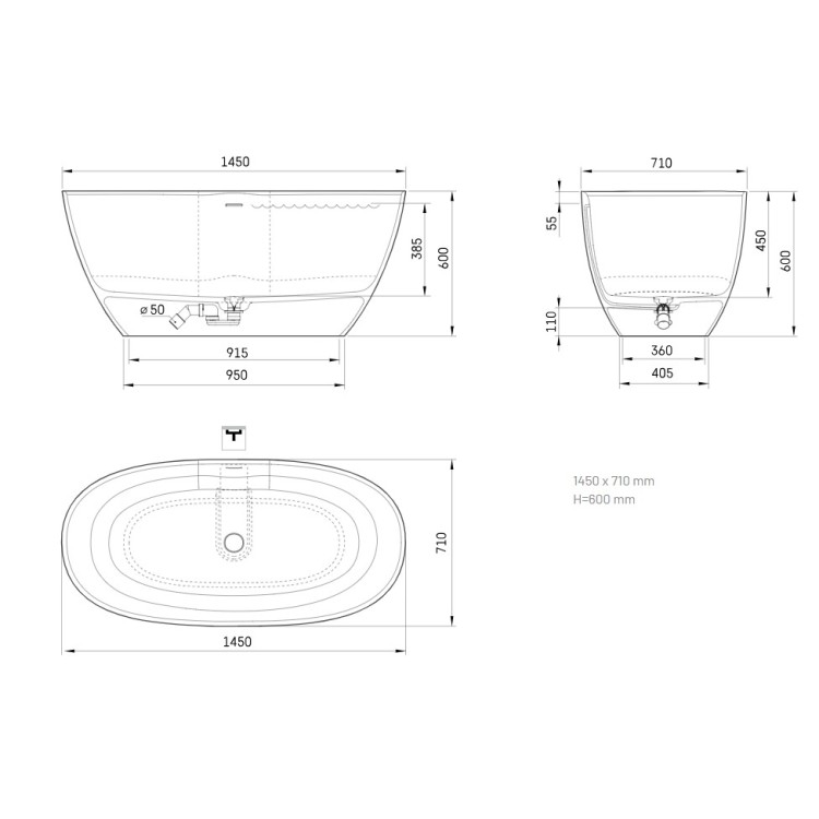 Vanna Paa Perla Akmens masa 1450x7100mm Balta