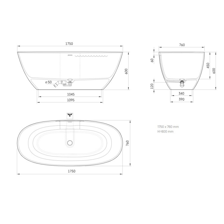 Vanna Paa PERLA SilkStone 1750x760mm Balta Matēta