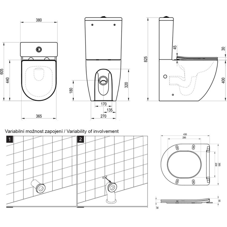 Tualetes pods Ravak Optima  ar RimOff SoftClose vāku Balts