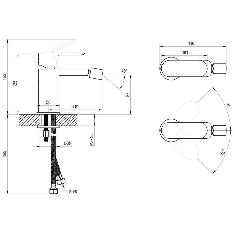 Bide maisītājs Ravak Chrome CR II 056.20BL 135 mm, Melns