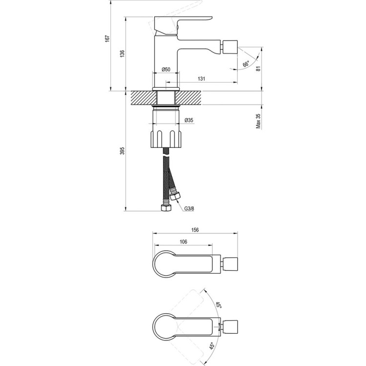 Bide maisītājs Ravak Solar SL 056.20BL135 mm Melns