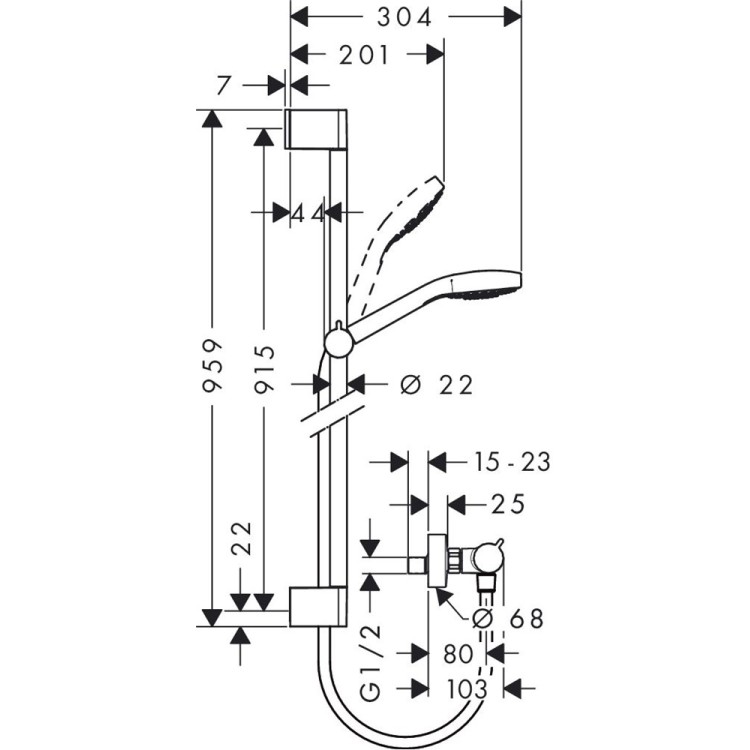 Dušas Klausule Hansgrohe Croma Select E Vario ar dušas stieni 0.90m un termostatu, balts/hroms