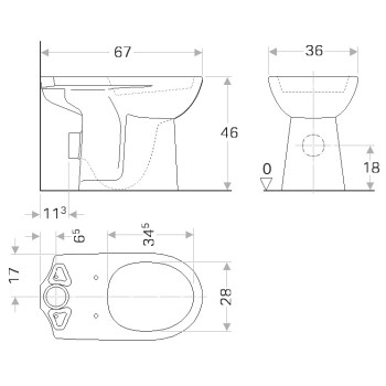 Tualetes poda apakša Geberit Selnova Comfort  cilvēkiem ar kustību ierobežojumiem, augstums 46cm