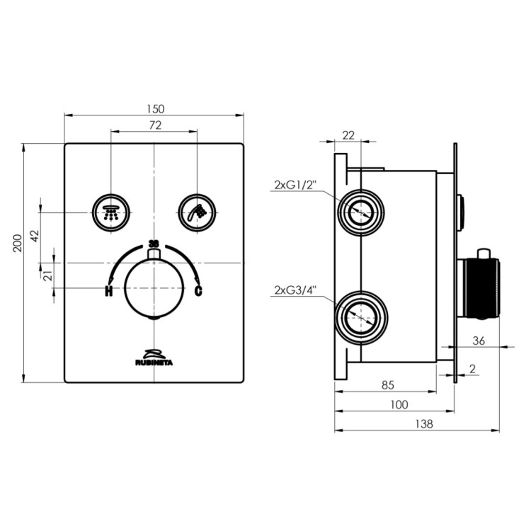 Iebūvejamais ūdens maisītājs Rubineta Thermo-2F