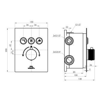 Встраиваемый смеситель для воды Rubineta Thermo-3F-OLO (SQ)