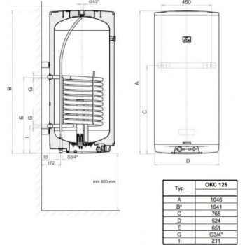 Kombinētais ūdens sildītājs (Boilers) Dražice OKC-125L 2kW 9kW vertikāls