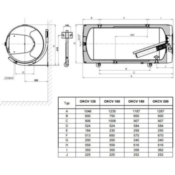 Kombinētais ūdens sildītājs (Boilers) Dražice OKCV-125L 2kW 8kW horizontāls