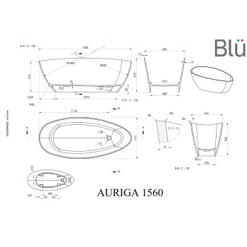 Akmens masas vanna BLU Auriga 156x 71cm