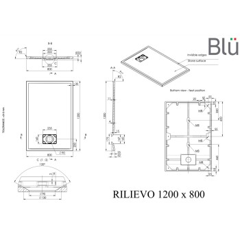 Dušas paliktnis BLU Rilievo Rect 120x80cm