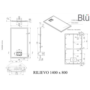 Dušas paliktnis BLU Rilievo Rect 140x80cm