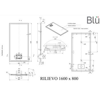 Dušas paliktnis BLU Rilievo Rect 160x80cm