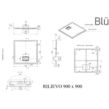 Dušas paliktnis BLU Rilievo Square 90x90cm