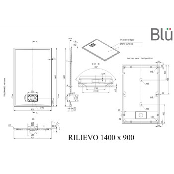 Dušas paliktnis BLU Rilievo Rect 140x90cm